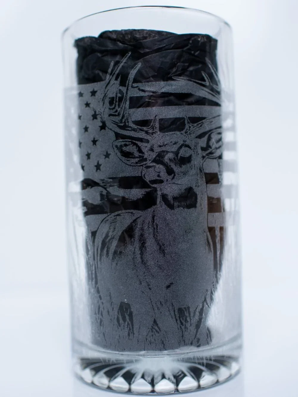 Laser Etched Beer Glass Whitetail Deer American Flag Highball Tumbler